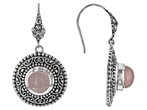 Pink 10mm Round Rose Quartz Sterling Silver Dangle Earrings