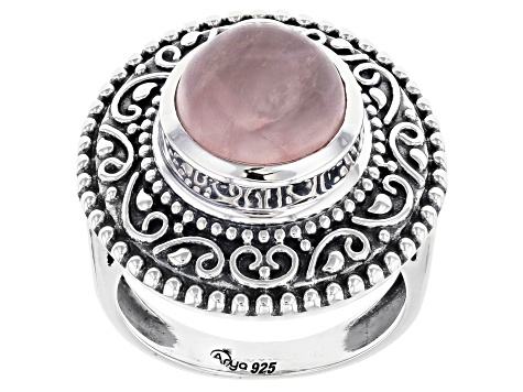 Pink 10mm Round Rose Quartz Sterling Silver Ring