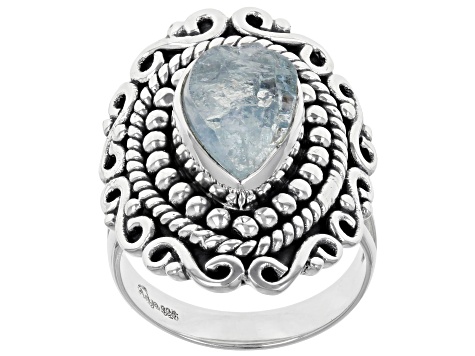 Blue Rough Aquamarine Sterling Silver Ring