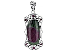 Ruby Zoisite and Ruby Sterling Silver Pendant 0.26ctw
