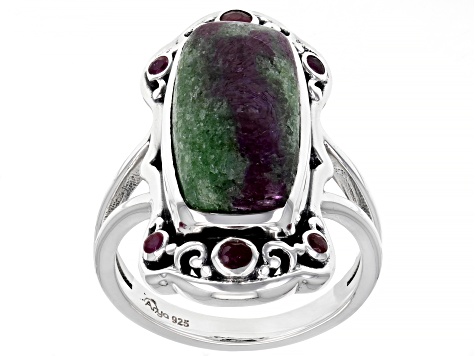 Ruby Zoisite and Ruby Sterling Silver Ring