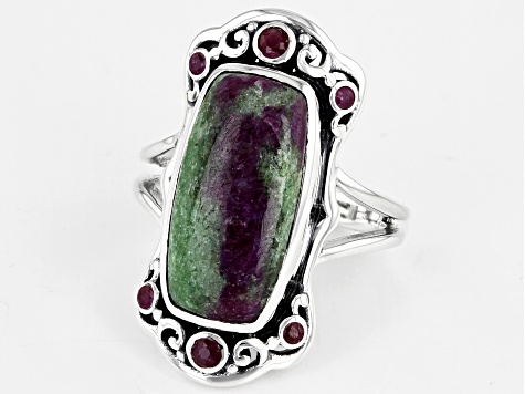 Ruby Zoisite and Ruby Sterling Silver Ring