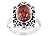 Pink Strawberry Quartz Hamsa Sterling Silver Ring