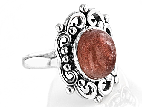 Pink Strawberry Quartz Hamsa Sterling Silver Ring