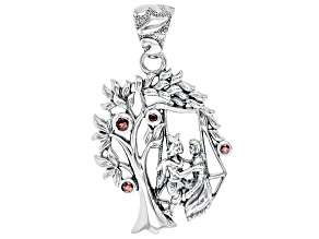 Red Garnet "Tree Of Life" Sterling Silver Pendant 0.30ctw