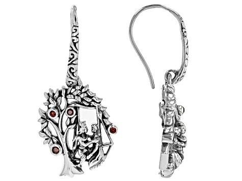 Red Garnet "Tree Of Life"  Sterling Silver Earrings 0.43ctw