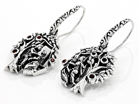 Red Garnet "Tree Of Life"  Sterling Silver Earrings 0.43ctw