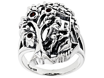 Picture of Round Red Garnet Sterling Silver Tree Of Life Ring 0.16ctw