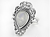 Pear Rainbow Moonstone Sterling Silver Ring