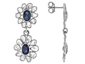 Polki Diamond and Sapphire Sterling Silver Earrings 0.75ctw