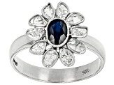 Polki Diamond and Sapphire Sterling Silver Ring .54ct