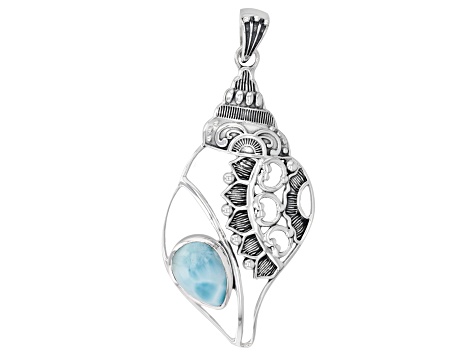 Blue Larimar Sterling Silver Seashell Pendant