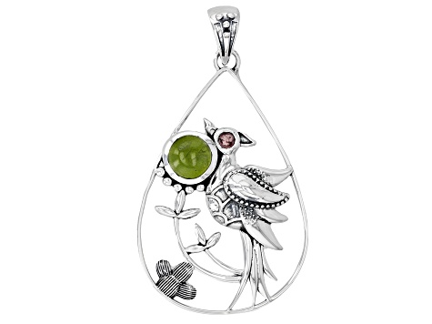 Pink Tourmaline and Green Idocrase Sterling Silver Pendant