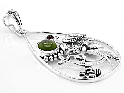 Pink Tourmaline and Green Idocrase Sterling Silver Pendant