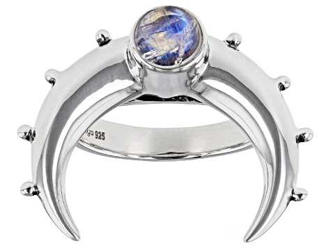 Rainbow Moonstone Sterling Silver Moon Ring