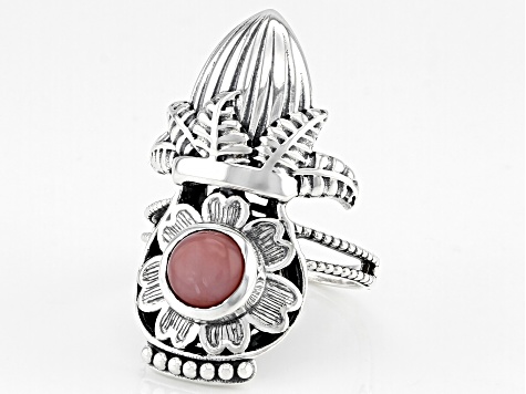 Pink Opal Sterling Silver Floral Ring