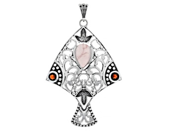 Picture of Rose Quartz and Red Garnet Sterling Silver Pendant 0.57ctw