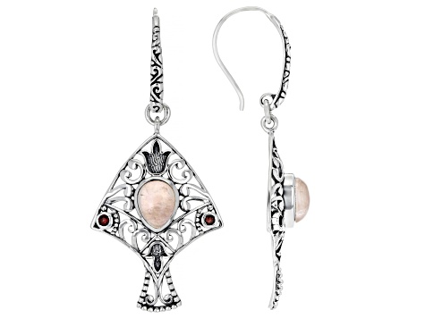 Rose Quartz and Red Garnet Sterling Silver Earrings 0.17ctw