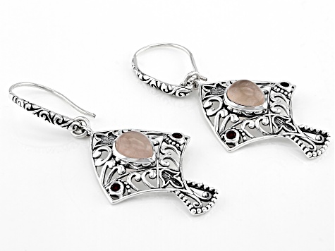 Rose Quartz and Red Garnet Sterling Silver Earrings 0.17ctw