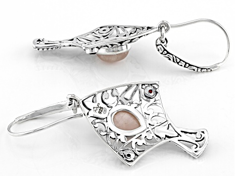 Rose Quartz and Red Garnet Sterling Silver Earrings 0.17ctw