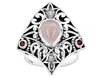 Picture of Rose Quartz and Garnet Sterling Silver Ring .06ctw