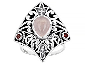 Rose Quartz and Garnet Sterling Silver Ring .06ctw