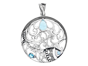 Aquamarine and Blue Topaz Sterling Silver Fish Pendant 0.52ctw