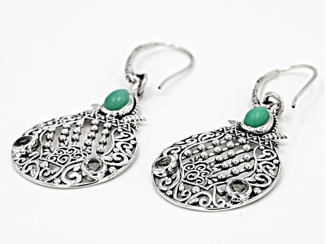 Green Chrysoprase and Green Prasiloite Sterling Silver Earrings .25ctw