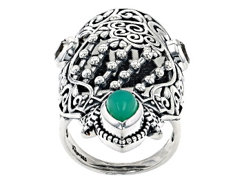 Picture of Green Chrysoprase and Green Prasiolite Sterling Silver Ring .23ctw