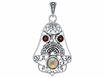 Picture of Ethiopian Opal and Garnet Sterling Silver Bell Pendant 0.94ctw