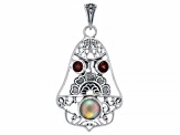 Ethiopian Opal and Garnet Sterling Silver Bell Pendant 0.94ctw