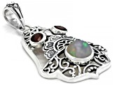 Ethiopian Opal and Garnet Sterling Silver Bell Pendant 0.94ctw