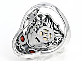Ethiopian Opal and Red Garnet Sterling Silver Bell Ring 0.54ctw