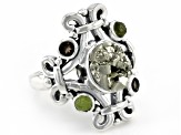 Pyrite, Smokey Quartz and Idocrase Sterling Silver Ring. 0.32ctw