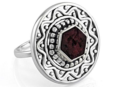 Rough Ruby Sterling Silver Ring