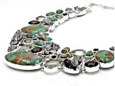 Boulder Turquoise, Meteorite, Smoky Quartz & Prasiolite Sterling Silver Bib Necklace 51.45ctw
