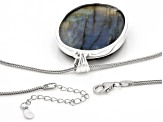 47x33mm Labradorite Sterling Silver Hand Carved Floral Pendant With Chain