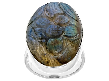 Picture of 32x18mm Labradorite Sterling Silver Hand Carved Floral Ring