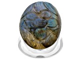 32x18mm Labradorite Sterling Silver Hand Carved Floral Ring