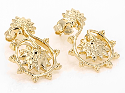 18K Yellow Gold Over Sterling Silver Floral Earrings