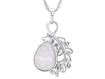 Picture of Rainbow Moonstone Sterling Silver Leaf Pendant With Chain