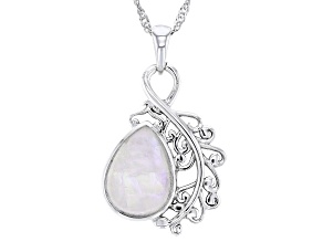 Rainbow Moonstone Sterling Silver Leaf Pendant With Chain
