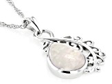 Rainbow Moonstone Sterling Silver Leaf Pendant With Chain