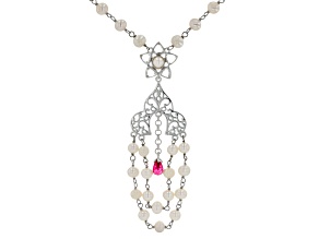 Ruby Color Quartz, Cultured Freshwater Pearl, & White Topaz Sterling Silver Necklace 0.96ctw