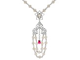 Ruby Color Quartz, Cultured Freshwater Pearl, & White Topaz Sterling Silver Necklace 0.96ctw