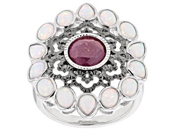 Picture of Indian Ruby With Lab Created Opal Rhodium Over Sterling Silver Ring 1.45ct