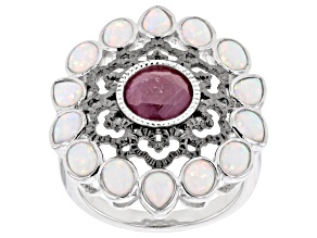 Indian Ruby With Lab Created Opal Rhodium Over Sterling Silver Ring 1.45ct