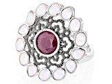 Indian Ruby With Lab Created Opal Rhodium Over Sterling Silver Ring 1.45ct