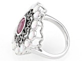 Indian Ruby With Lab Created Opal Rhodium Over Sterling Silver Ring 1.45ct