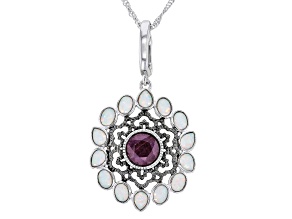 Indian Ruby With Lab Created Opal Rhodium Over Sterling Silver Pendant With Chain 1.45ct